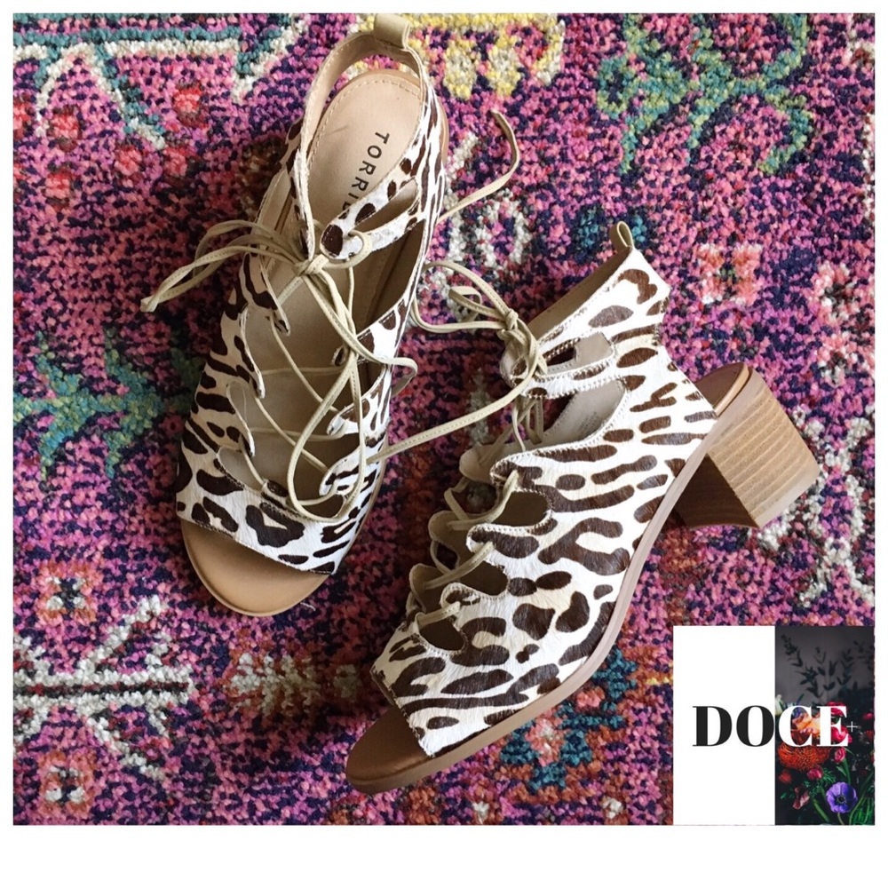 TORRID Leopard Print Calf Hair Block Heel Sandals